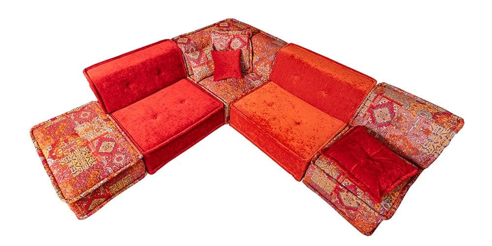 een zithoekcombinatie met fluweel zachte velours stoffen van designers guild