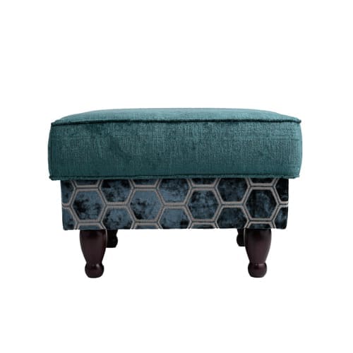 Stijlvolle pouf met sterke stoffen Ampara & Manipur. Zitcomfort en bijzettafel in één. Past perfect bij de Casablanca Ampara.