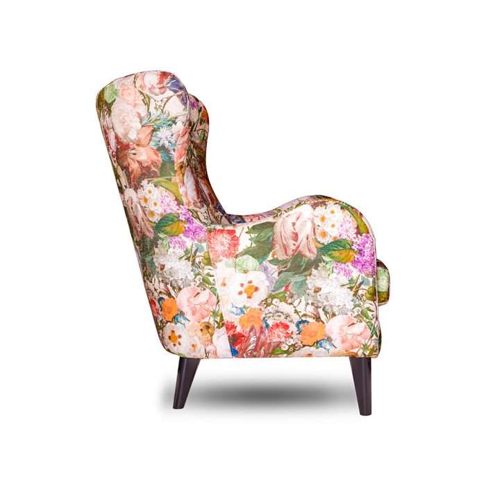 de bloemrijke stof flora voor de oorfauteuil