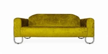 Groene Dyker 30 3-zitsbank in Coniston Lime velours met verchroomd buisframe. DSCO.NL