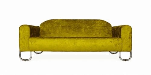 Groene Dyker 30 3-zitsbank in Coniston Lime velours met verchroomd buisframe. DSCO.NL