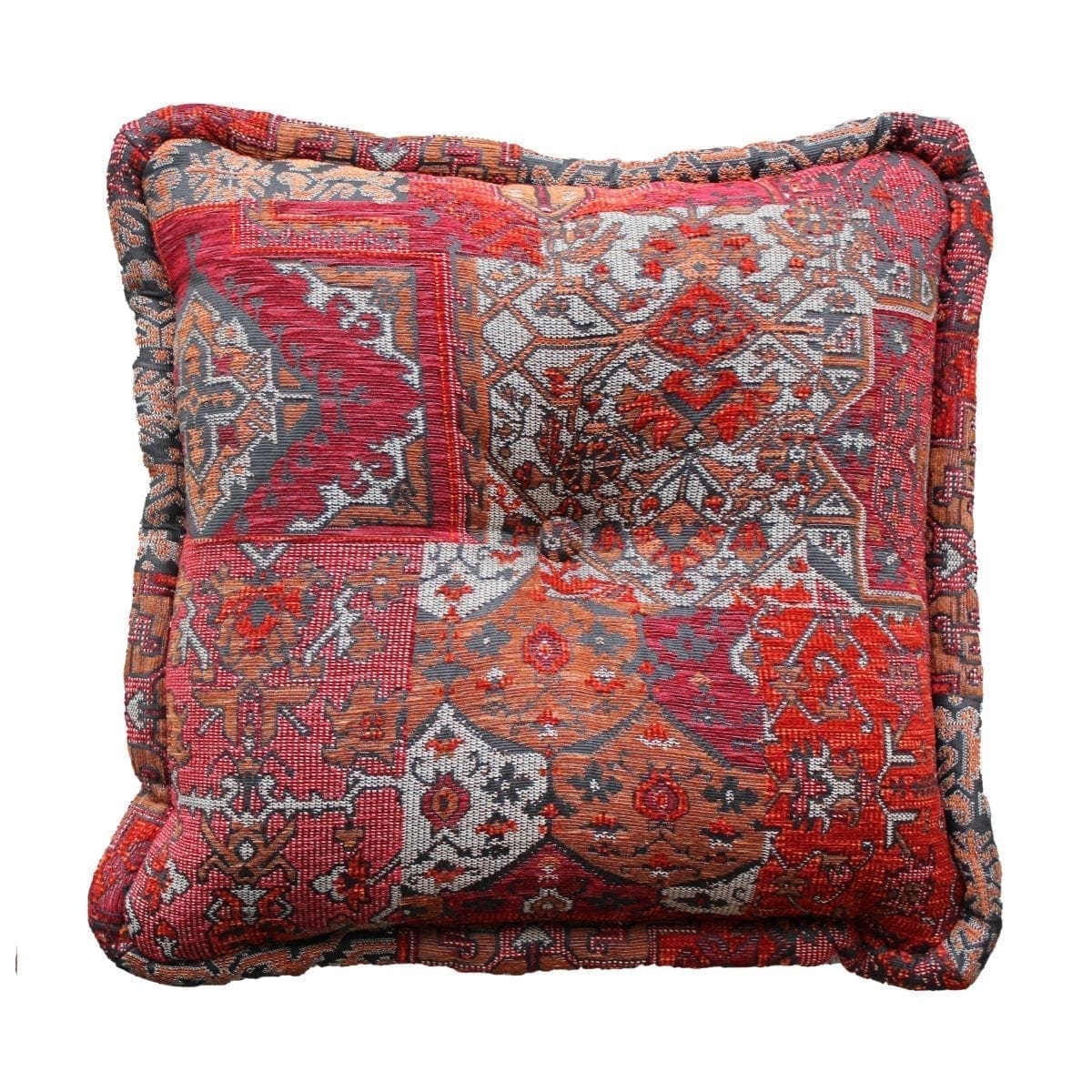 De Oosterse stof Setenta rood uit onze Casablanca collectie is zeer geschikt voor een groot kussen.